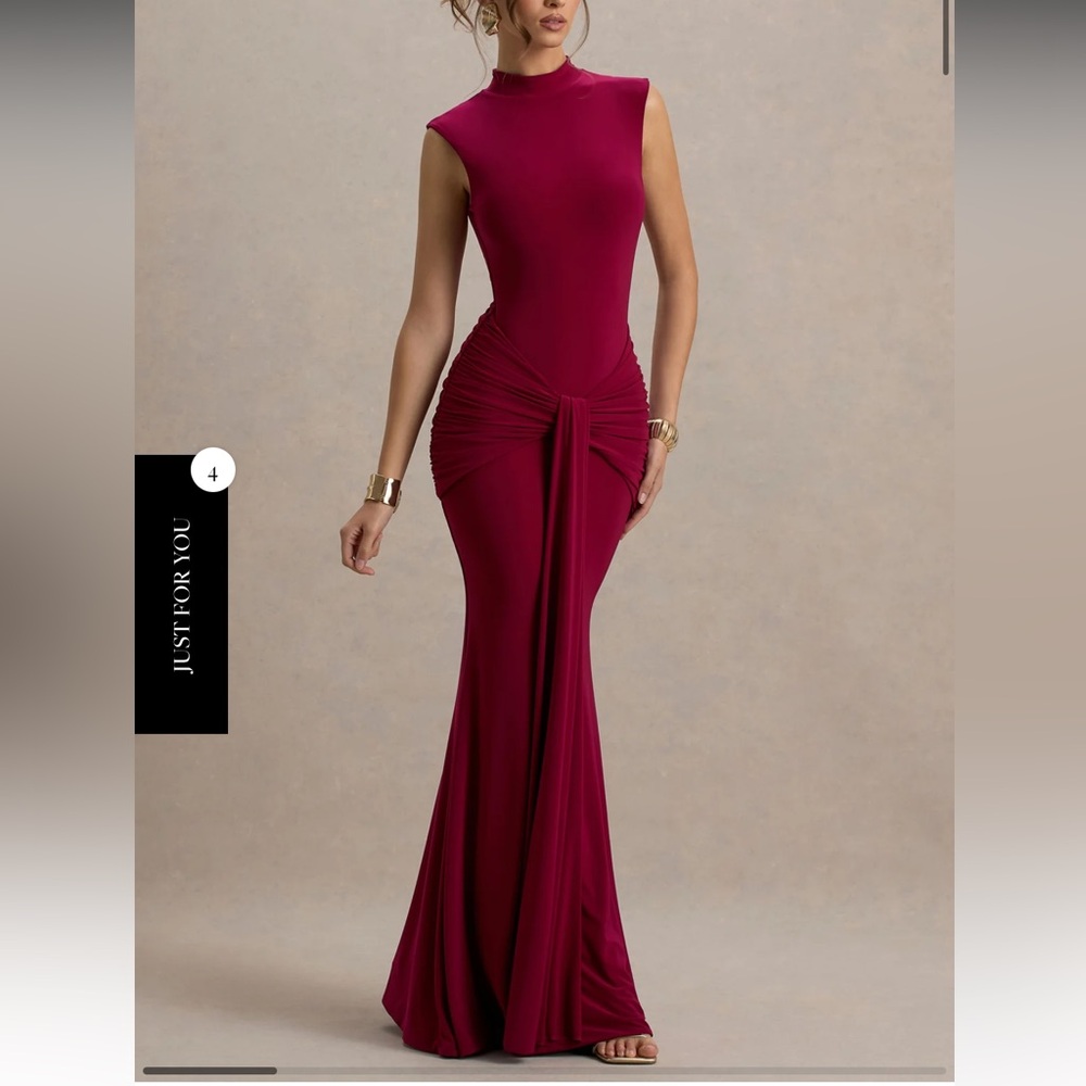 Club L London Dark Cherry Maxi Dress with Knot Detail